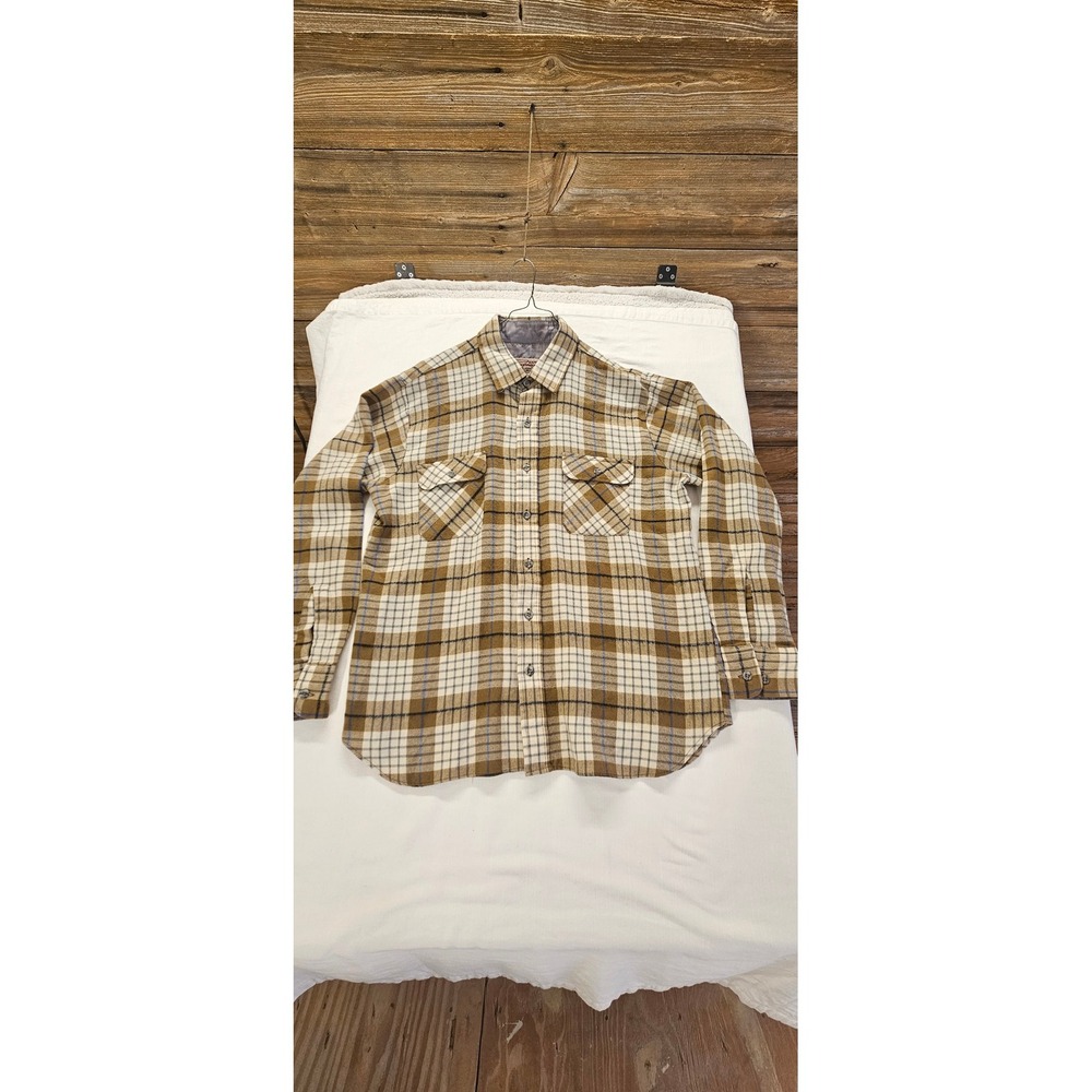 VtgArrow Sportswear Mens Plaid Flannel Shirt Brown Tan Long Sleeve Large Vintage
